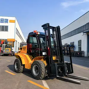 China Terrain Forklift Diesel EURO5 EPA4 3.0ton 3.5ton 4x4 4WD 3 Mast Lifting 4500mm Material Handling Machinery Rough Terrain Forklift With Side Shift