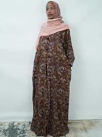 Robe à imprimé floral vintage prête à être expédiée, col en V, abaya, manches retroussables, ample, pour femmes musulmanes, livraison rapide en 7 jours
