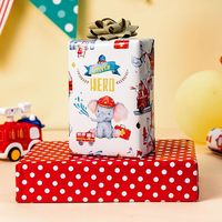 Papel de embalaje con diseño de camión de bomberos y elefantes coloridos para niños, papel recubierto de aluminio para cumpleaños infantiles