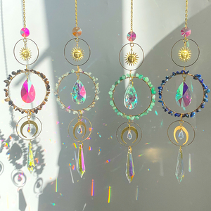 Wholesale Crystal Suncatcher Wind Chime | Sun Moon Hanging Prism <strong>Rainbow</strong> <strong>Maker</strong> | Home Window Decor Ornament with Love Theme - Product Image 2