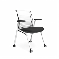 Chaise de séminaire moderne pliable et mobile avec accoudoir fixe et dossier respirant, idéale pour la formation et le bureau