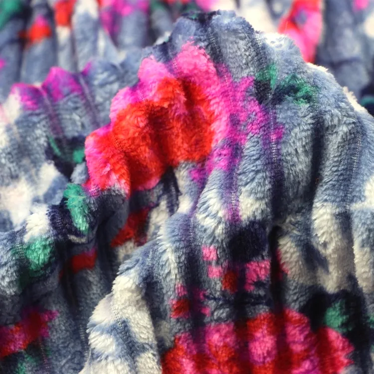 Knit Warp Disperse Print Emboss Flannel Cloth Vertical Drawn Needle Plush Rib Flano Flannel Fleece Fabric for Blanket Bathrobe