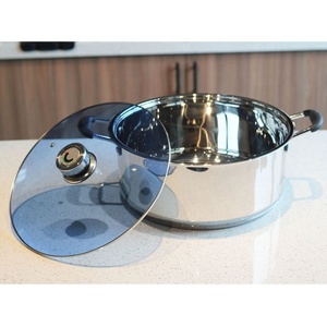 หม้อต้มน้ำสแตนเลสพร้อมฝาแก้วสีฟ้าสำหรับโรงแรมบ้านร้านอาหารความจุมาก - Product Image 6