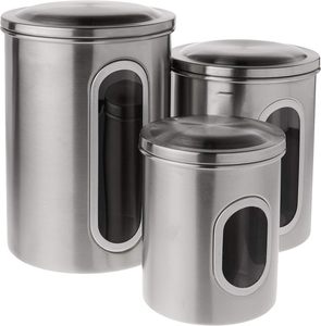 <b>Perspective</b> Can Food Snacks Carnisters, Kitchen Storage Jar Sets Stainless Steel Covered Glass Metal 2-3L - Product Image 3