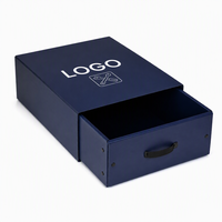 Boîte à chaussures de luxe en carton ondulé bleu marine avec logo personnalisé, emballage rigide en papier pour cadeaux et électronique, emballage plat en gros