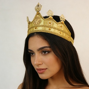Accessori per Costumi di Carnevale Pafu, Corona Dorata da <span class=keywords><strong>Regina</strong></span>, Materiale in Tessuto Dorato, Corona Gioiello per Decorazioni Festive - Product Image 1