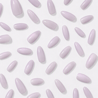 Vente en gros de faux ongles en amande, couleur lavande clair brillant, personnalisables, à poser, couvrance totale, réutilisables