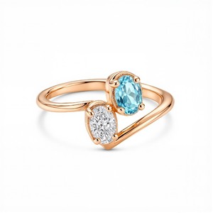 Elegant Multi Stone Lab Grown Diamond <b>Ring</b> with Oval Cut White Diamond and Blue Gemstone Premium Fine Jewelry Collection - Product Image 1