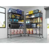 Étagère de rangement robuste à 5 niveaux en acier époxy noir pour garage, atelier, entrepôt, étagère d'angle en fil métallique