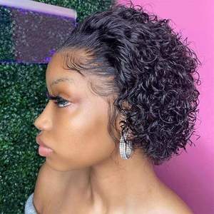Perruques Courtes en Cheveux Humains Vierges Effet Vague d'Eau, Coupe <span class=keywords><strong>Pixie</strong></span> Noire, Perruques Courtes pour Femmes, Perruque Bob Courte en Dentelle - Product Image 1