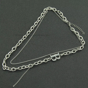 Collar de cadena doble cubana, cadena para el cuello de acero de titanio, estilo dulce y moderno para discoteca, conjunto de cadena Tanjing, collar de moda Lijing - Product Image 3