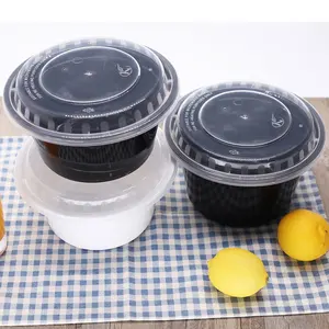 Noir rond micro-ondable boîte à lunch à emporter en plastique jetable avec couvercle