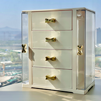 Organisateur de bijoux moderne en plastique pour bureau, 4 tiroirs, portes latérales, boîte de rangement cosmétique anti-poussière, nœud papillon plaqué or, salon