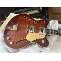 Gitar Elektrik Profesional 12 Senar Brown Tiger Bright Full Hollow F Hole Retro Kayu Maple & Linden Pasif Tertutup