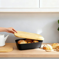 Vente en gros Récipient de rangement pour pain de grande capacité Boîte à pain de cuisine en plastique avec couvercle en bambou
