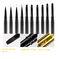 OEM ODM Personnalisé – Lot de 10 Pinceaux à Ongles – Manche Métallique Noir Dégradé – Pointe Ronde – Pour Gel Acrylique et Peinture Artistique
