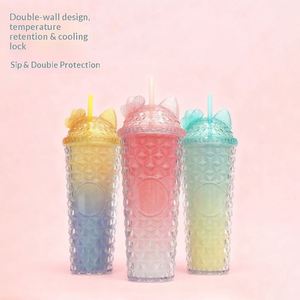 Hot-Selling Cross-Border Influencer-Style Leak-Proof Double-Layered <b>Large</b> Capacity Modern Minimalism Design Plastic Straw <b>Cup</b> - Product Image 3