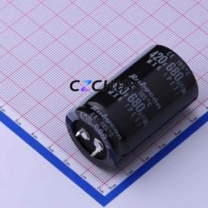 Condensateur électrolytique en aluminium à encliquetage 420MXK680MEFCSN30X50, composant traversant THT, D30xL50mm 680uF 20% 420V 30mm - Product Image 1