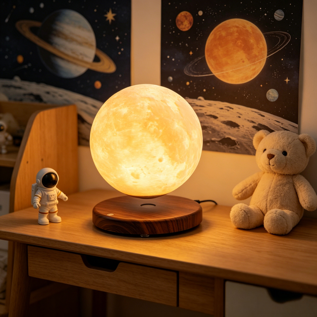 Magnetic Levitating Moon Lamp Warm Round Base 3 Single Color Floating Globe Night Light For Living Room