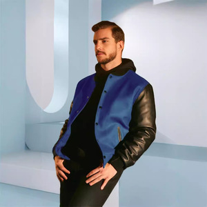 Chaqueta Varsity Premium <span class=keywords><strong>para</strong></span> <span class=keywords><strong>Hombre</strong></span>, Nueva Colección Otoño Invierno, Cuerpo de Lana con Mangas de Cuero PU, Corte Holgado, Forro Acolchado - Product Image 2