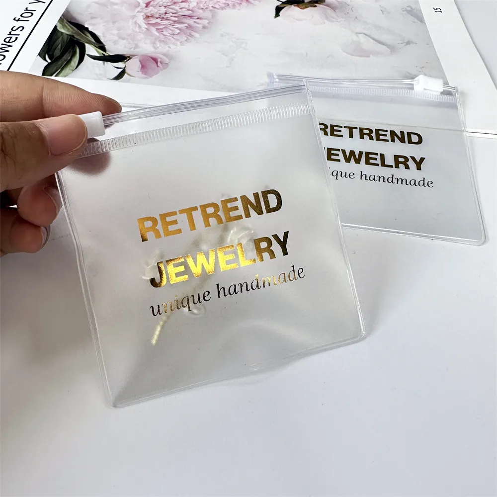 Luxury Gold Foil Custom Logo Small Frosted Zipper Plastic Bag Reusable Poly Pouch Jewelri Packaging Bag PVC Clear Zip Lock Bag