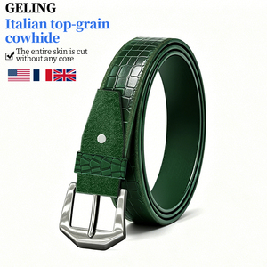 Ceinture <span class=keywords><strong>Homme</strong></span> en Cuir Véritable Gaufré Croco de Haute Qualité, en Cuir de Vachette Italien Pleine Fleur, avec Boucle Ardillon en Acier Inoxydable pour Tenues Quotidiennes Décontractées en Jean - Product Image 1