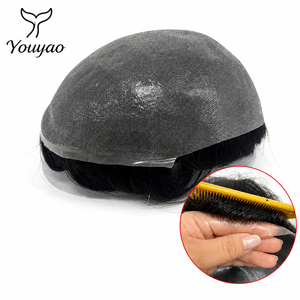 Sistema di Capelli Ultra Sottile per Uomini, Toupet 100% Capelli Umani, Attaccatura Invisibile, Base in PU, V-Loop, Resistente al Sudore, Traspirante, per Uso Quotidiano - Product Image 1