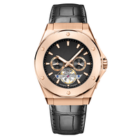 Montres mécaniques lumineuses en acier pour hommes, de style calendrier à roue volante, conçues et produites en usine en série, pour marque privée