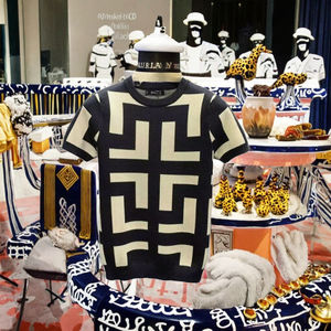 T-shirt Homme Tricoté 3 Couleurs Teintes par Trempage, Motif Géométrique Slim, Respirant et Écologique, Style Décontracté Streetwear pour Club Social - Product Image 2