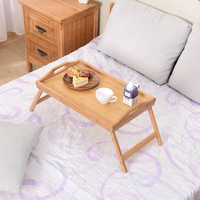 Table de travail portable multifonctionnelle pliable en bambou moderne avec poignée et pieds, à un seul niveau, pour outils et bureau de salon