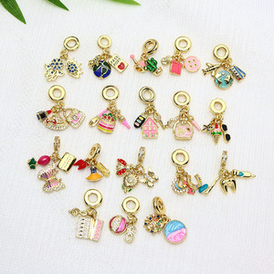 <span class=keywords><strong>Abalorios</strong></span> colgantes de esmalte rosa, chapados en oro, con diseño de avión, pasaporte, casa, mariposa y dientes, de orificio grande, de la serie de viaje y vacaciones - Product Image 2