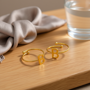 Angelina Letter B <b>Ring</b> Stainless Steel 6mm Adjustable Fashion Jewelry Unisex Daily Gift - Product Image 4