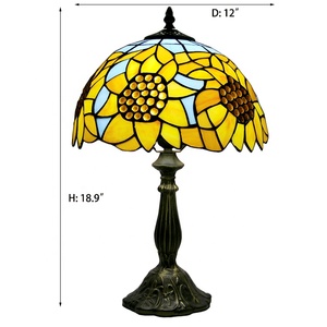LongHuiJing Classic 12 Zoll Tiffany Mediterranean LED Tisch lampe mit Glasmalerei Lampen schirm und hand gefertigten Legierung sockel - Product Image 3