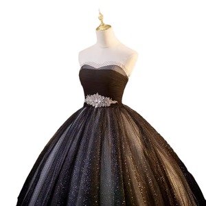 Strapless Evening Gown Black Ball Gown Organza Natural Waistline Elegant For Banquets Parties Hostess Art Exams - Product Image 5