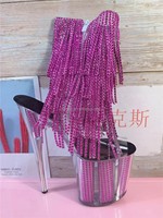 Bottines à lacets respirantes à talon fin et bout haut pour femme, avec fausse fourrure de diamant et pompon, 8 pouces (20 cm), pour l'automne et l'hiver, rehaussant la taille
