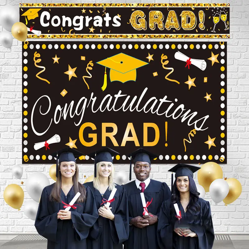 Congratulazioni GRAD Graduation Party Banner Hanging Banner personalizzazione per 2023 sfondo panno all'ingrosso