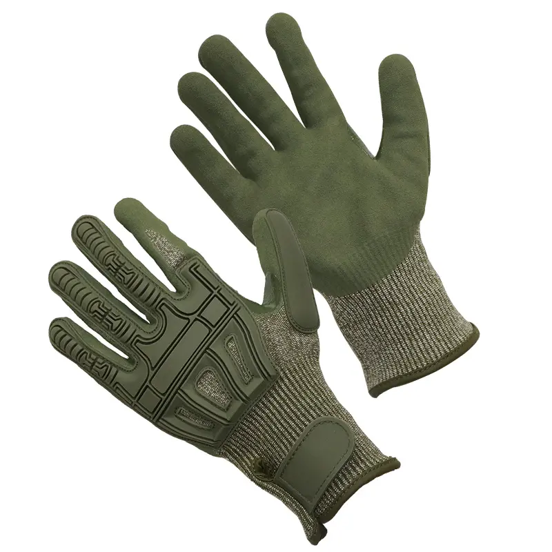 Guantes de seguridad de impacto TPR Kong, guantes tácticos de trabajo anticortes, para trabajo en yacimientos, color verde