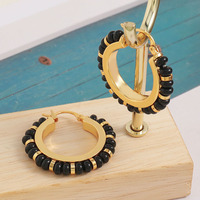 Boucles d'oreilles créoles vintage colorées style européen et américain unisexe, en fer électroplaqué avec pierres naturelles, collection 2026