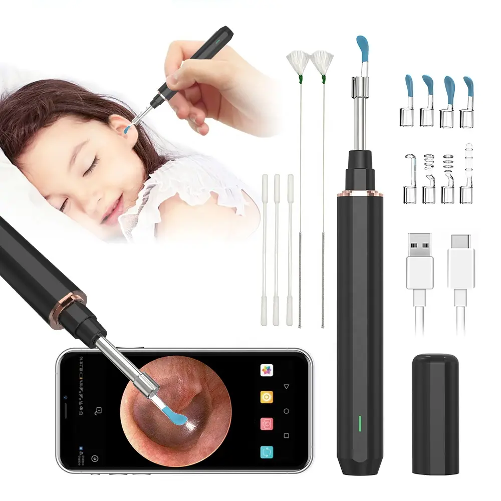 2022 élimination du cérumen Wifi nettoyage des oreilles Otoscope intégré sans fil médical sûr oreille Pick outil caméra électrique dissolvant de cérumen