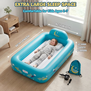 Blue Moon Star Print Kids <b>Inflatable</b> Travel Bed with Safety Rails for Toddlers Camping Home - Product Image 2