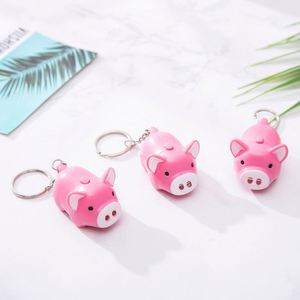 Porte-clés LED design cochon, avec lampe torche et son, jouets créatifs pour enfants, porte-clés son et lumière dessin animé cochon avec anneaux porte-clés - Product Image 6