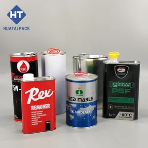 Lata de óleo de motor de metal com impressão Cmyk personalizada, embalagem de 1L, latas de óleo lubrificante, latas de óleo de motor quadradas vazias com tampa de plástico