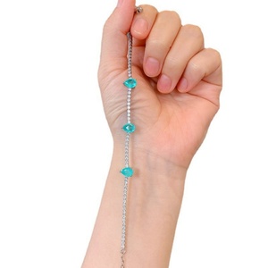 Minimalist Trendy Jewelry Eco-friendly Copper Emerald Green Paraiba Cubic Zirconia Designer <b>Bracelet</b> for Premium Gift - Product Image 2