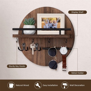 Wood New Round Wall-Mounted <b>Storage</b> Shelf with 2 Layers Key Holder & Wall Decoration <b>for</b> Entrance - Product Image 3