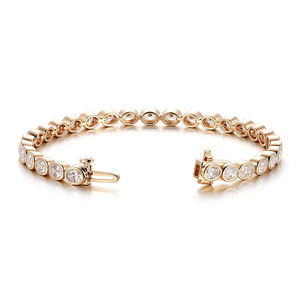Bracelet tennis en or massif 14 carats avec diamants ovales HTHP/CVD de 22 carats, serti clos, diamants de laboratoire, bracelet fin personnalisé pour femme. - Product Image 2
