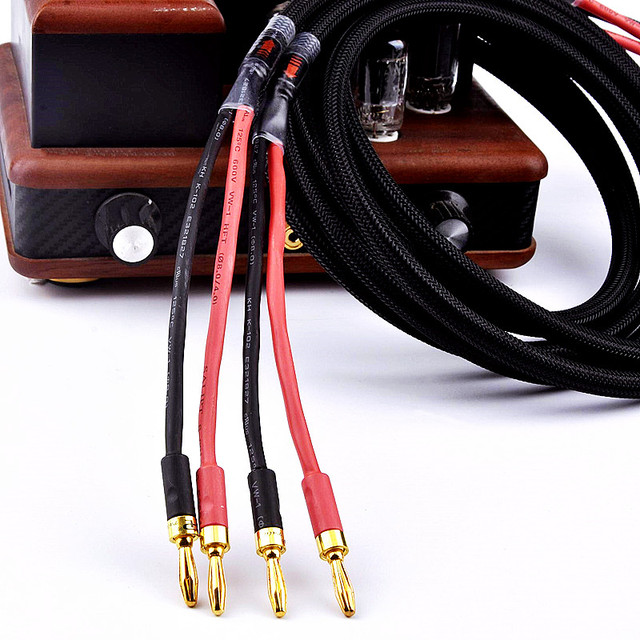 High-Performance Pair QINCROWN QC-233 HiFi Speaker Cable 7N OFC Gold Plated Banana Plug PVC Jacket Combination Shielding 1m