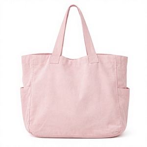 Sac fourre-tout en toile de coton rose d'été avec logo personnalisé pour femmes, sacs de plage en toile avec poignées d'épaule - Product Image 2