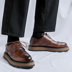 Chaussures habillées formelles en cuir véritable de vachette à enfiler avec semelle en caoutchouc épaisse <span class=keywords><strong>et</strong></span> motif sculpté pour le bureau <span class=keywords><strong>et</strong></span> la carrière, tailles 38-44 - Product Image 5
