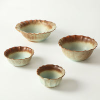 Service de table en céramique, ensemble de vaisselle de luxe en grès à bords festonnés créatifs, assiettes, bols, tasses pour hôtel, restaurant, décoration intérieure
