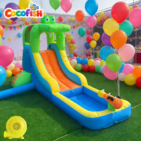 Toboggan aquatique gonflable Cocofish avec piscine, toboggan aquatique gonflable en forme de crocodile - Fête d'été pour enfants, parc aquatique de jardin